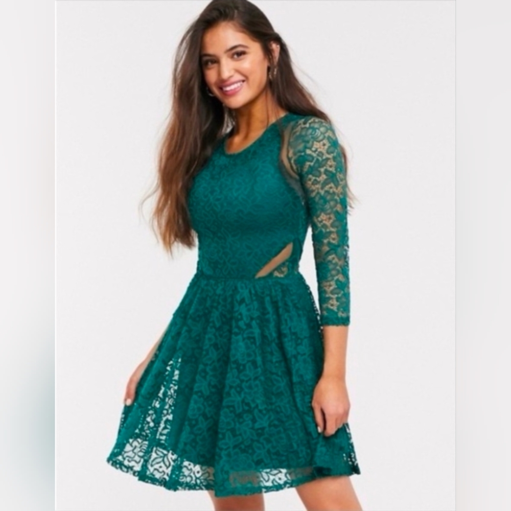 NWT Abercrombie & Fitch Women's Emerald Green Long Sleeve Lace Dress XS